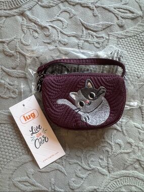 Lug Embroidered Cat Wine Red Disco RFID Zippered Bag Pouch – Gray Kitten